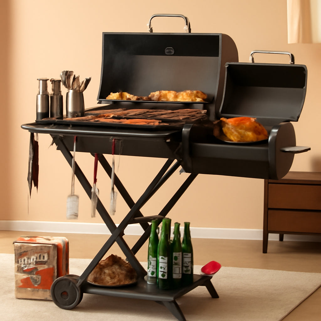 Foldable Portable Charcoal Grill With Smoking Function
