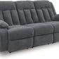 Gray Velvet Upholstery Dual-Sided USB-Charging Reclining Sofa