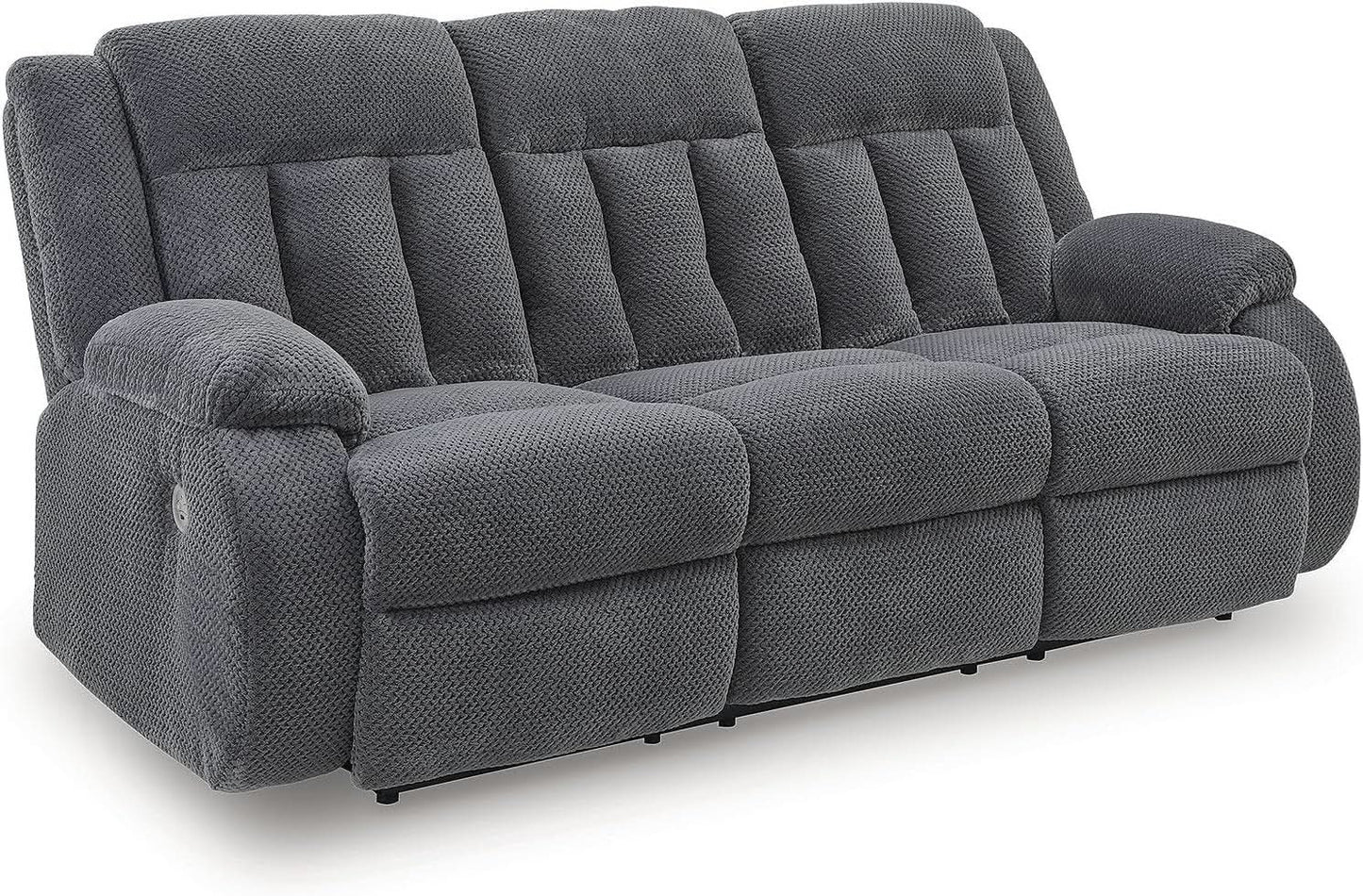 Gray Velvet Upholstery Dual-Sided USB-Charging Reclining Sofa