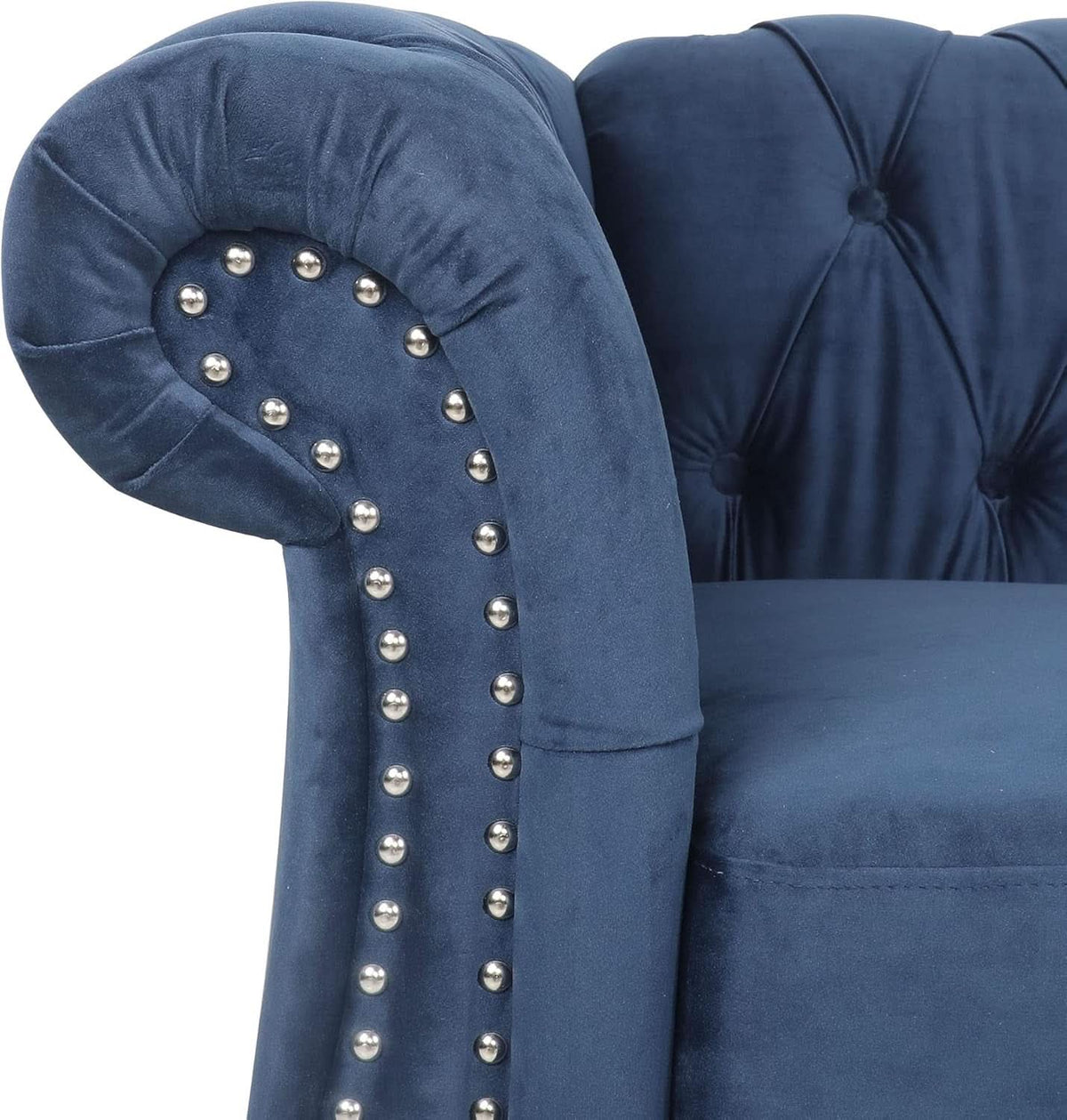 Three Piece Blue Velvet Chesterfield Sofa Set With Club Chair And Loveseat For Living Room-3
