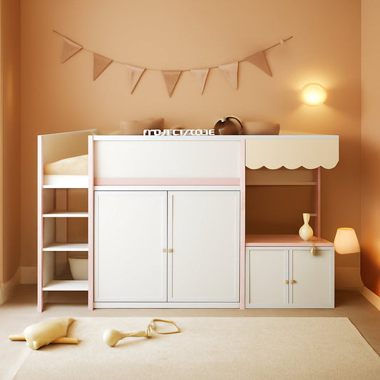 Luxurious White Fullsize Alderwood Loft Bed Playhouse