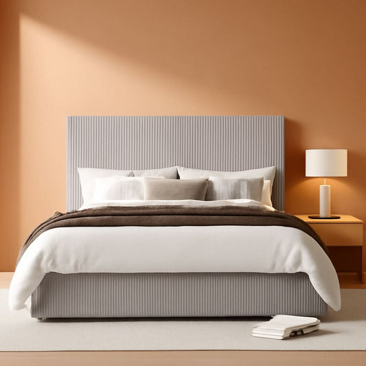 Full Size Corduroy Upholstered Bed Frame Head board