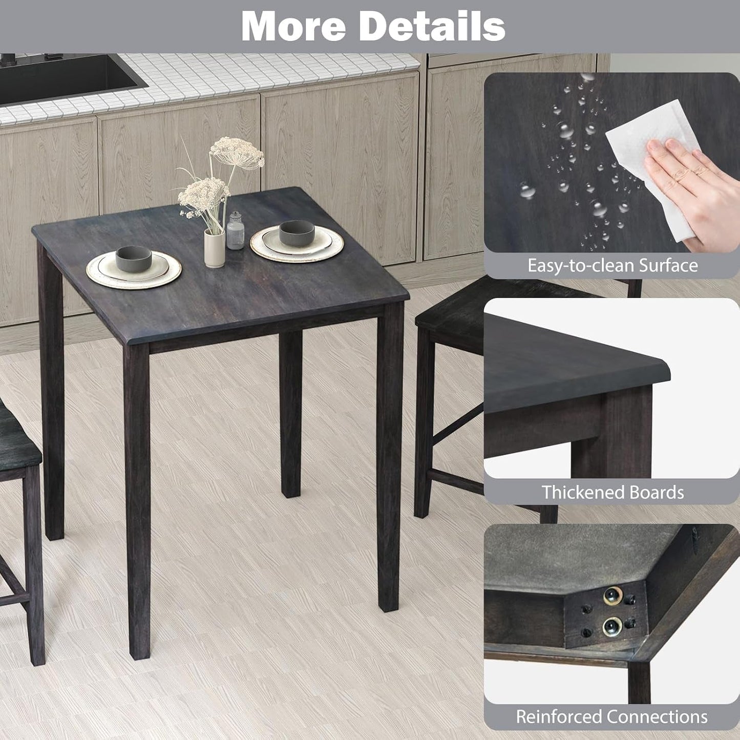 Graphite Square Dining Table Contemporary Solid Wood
