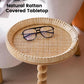 Rattan Circular Round End Table With Solid Walnut Wood Legs