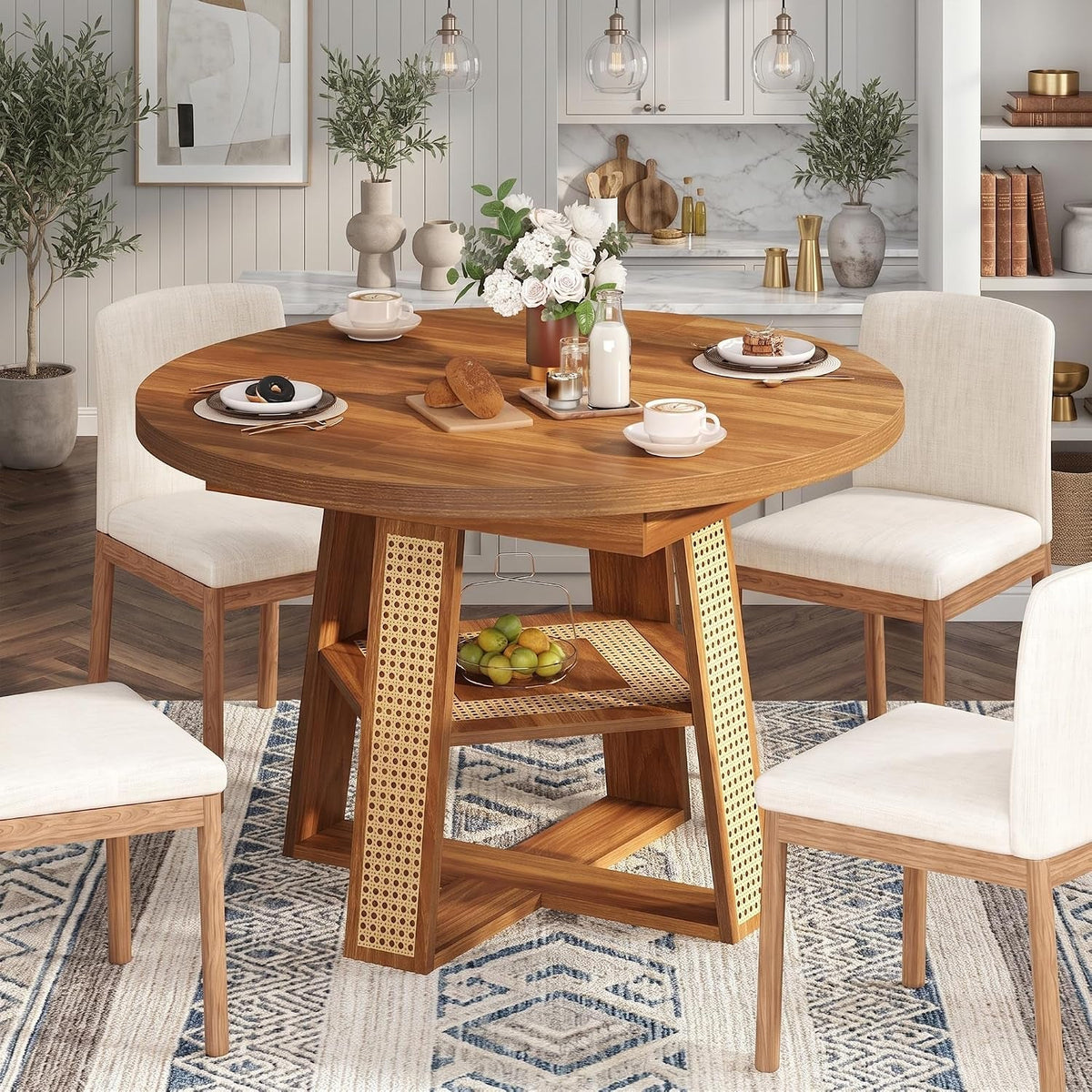 Walnut Extendable Round Dining Table Support Structure