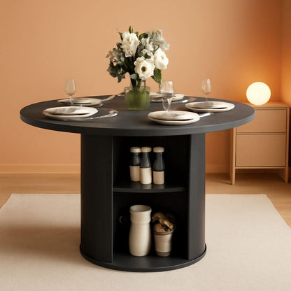 47 Inch Round Dining Table For 4 With Storage Shelf Black