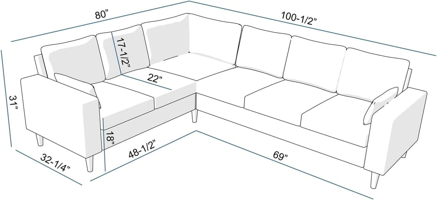 Six Seat Corner Sectional Sofa With Linen Fabric For Living Room