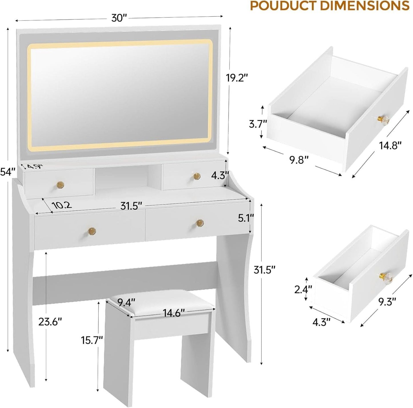 Makeup Vanity White Desk With Multifunctional Mirror