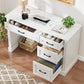 Cream White Farmhouse Executive Desk Featuring Drawers