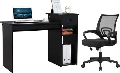 Modern Desk Drawer Shelves And Ergonomic Mesh Chair Set