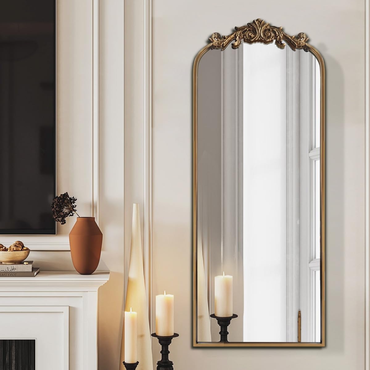 Oversized Gilded Antique Arched Floor Mirror 18x53