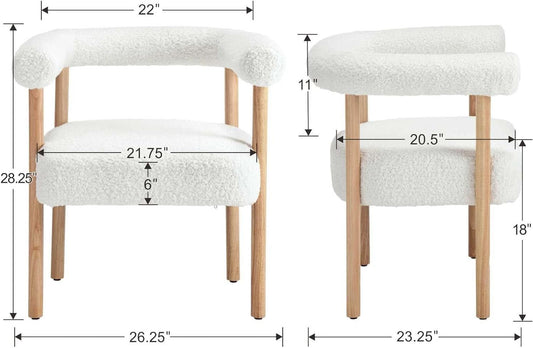 White Faux Sherpa Boucle Upholstered Dining Chairs