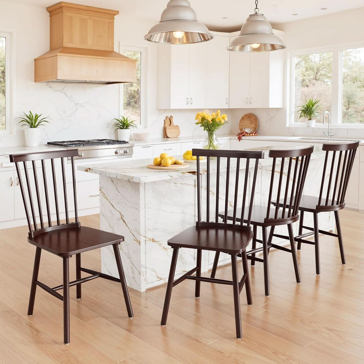 Brown Windsor Spindle Back SolidWood Dining Chairs