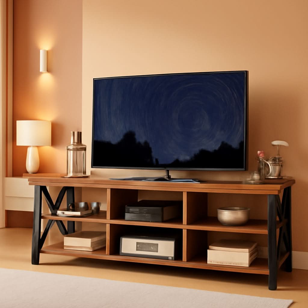 Walnut Finish Entertainment Center 55 Inch TV Stand