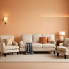 Three Piece Living Room Furniture Set With Linen Fabric Loveseat And Two Accent Chairs Off White-0