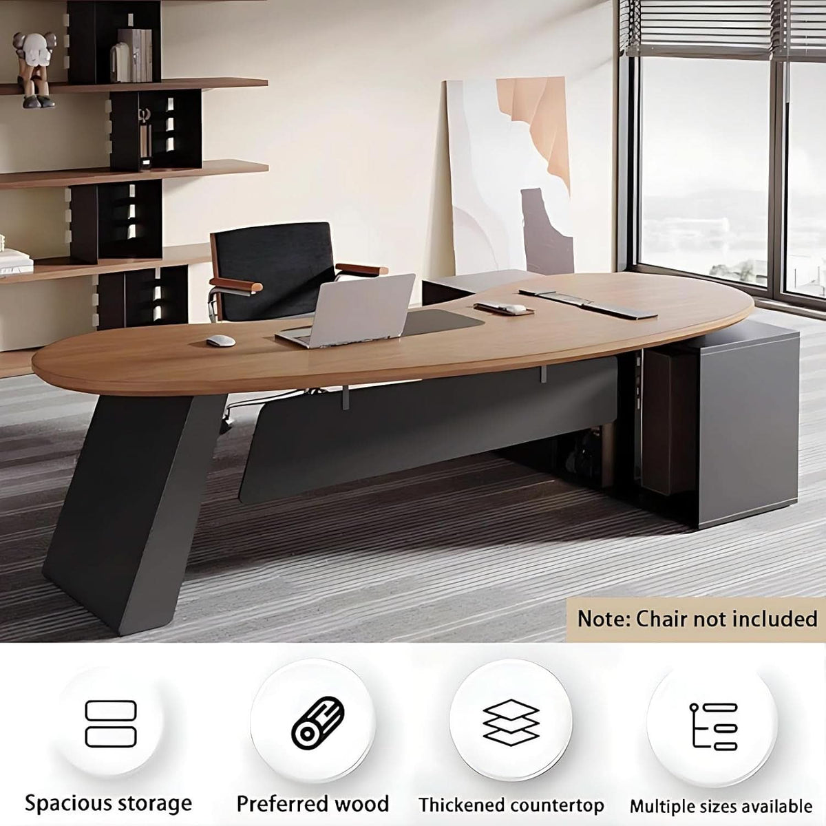 L Shaped Desk With Solid Wood 80 Inch Executive Work space Desk