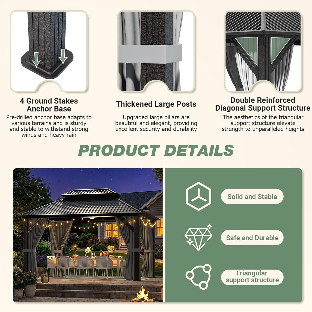 10x12 Outdoor Gazebo With Weatherproof Aluminum Frame