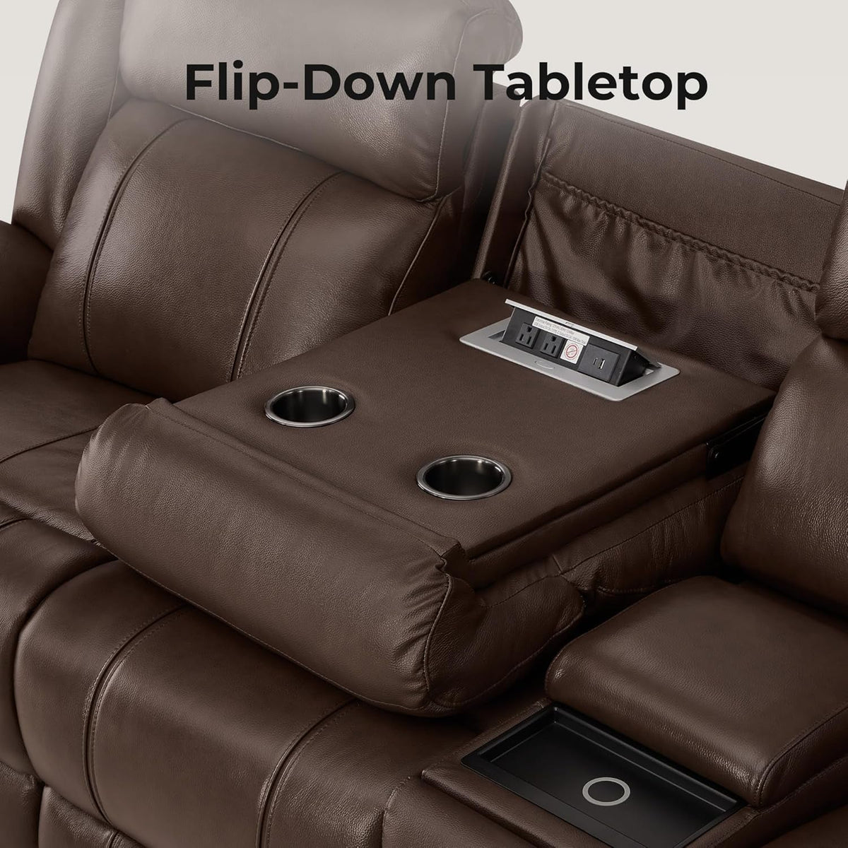 Dark Brown Genuine Leather Power Recliner Sectional