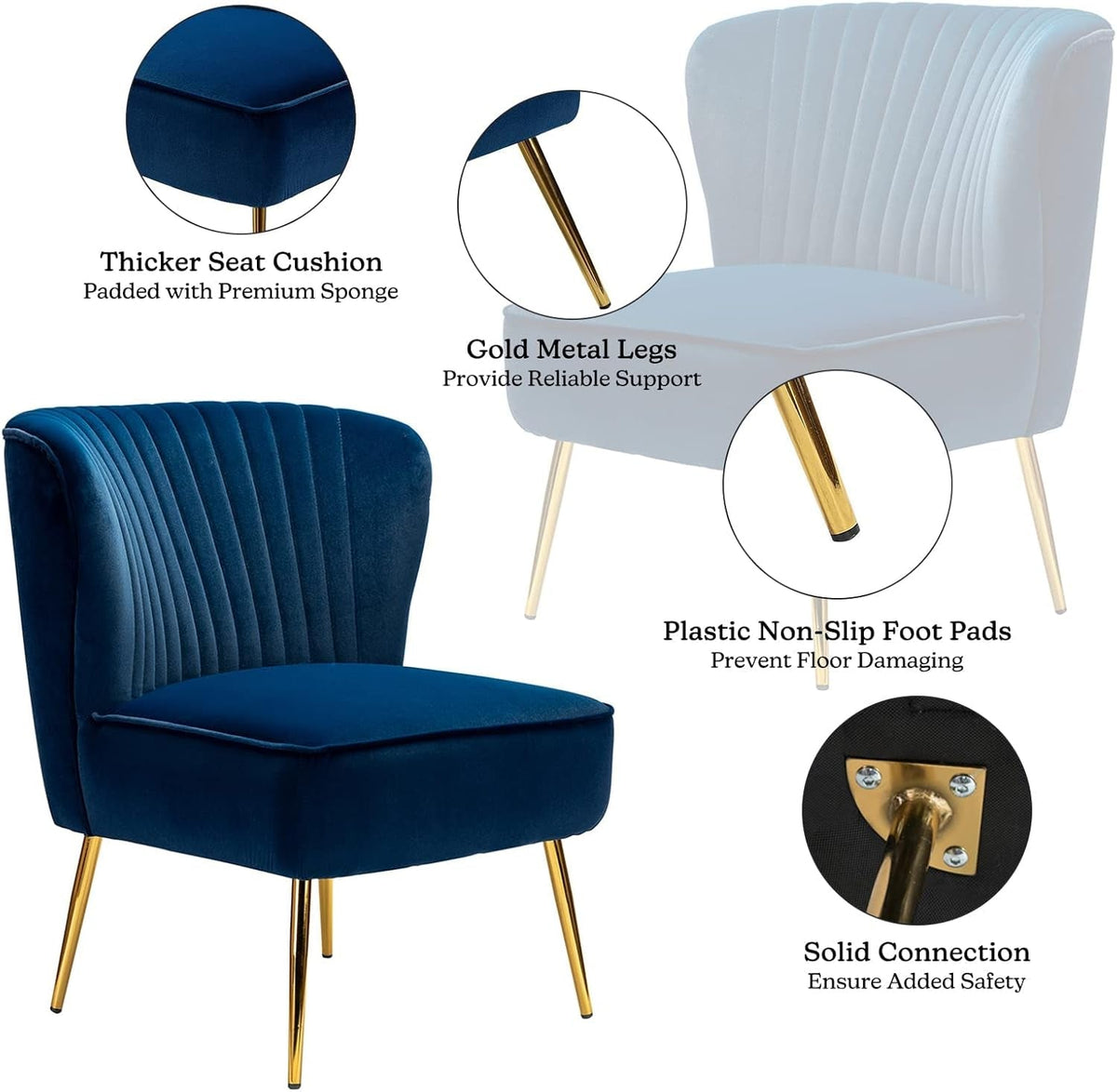 Navy Velvet Wingback Upholstered Chair Gilded Legs