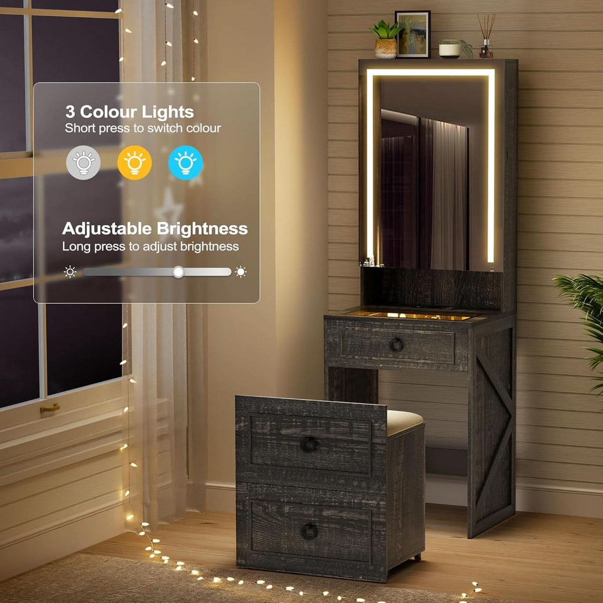 Compact Vanity Desk With Electroluminescent Mirror
