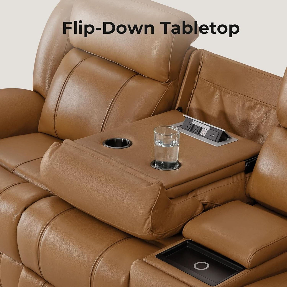 Leather Power Recliner Sectional Featuring USB Ports