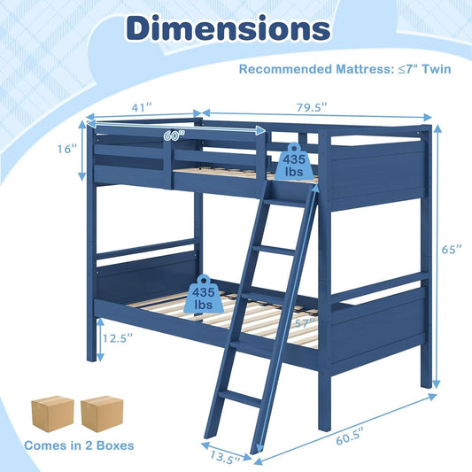 Navy Blue Convertible Twin Over Twin Bunk Bed For Kids