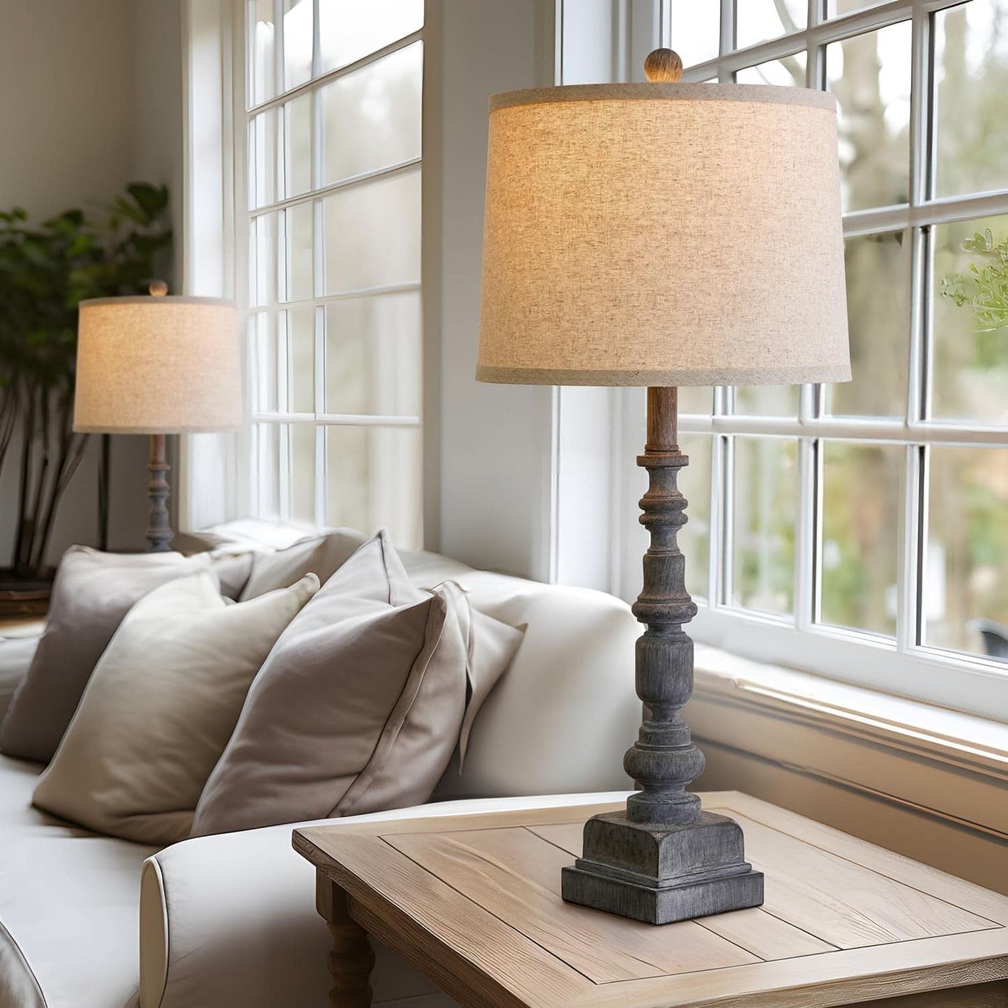 27.75 Inch Industrial Timeworn Farmhouse Table Lamps USB