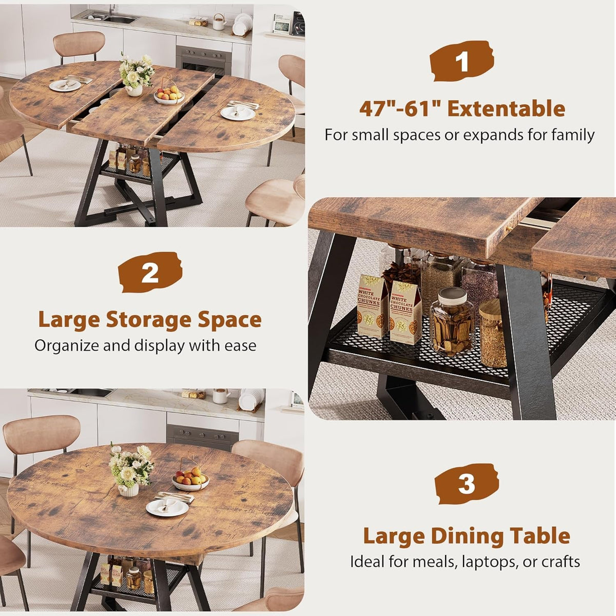 Expandable Dining Table With Removable Leaf Storage