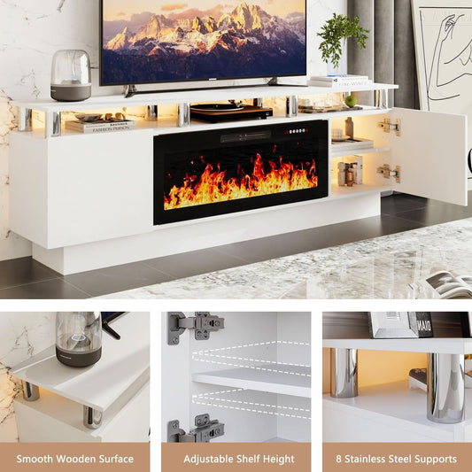 White 70 Inch Fireplace TV Stand Entertainment Center
