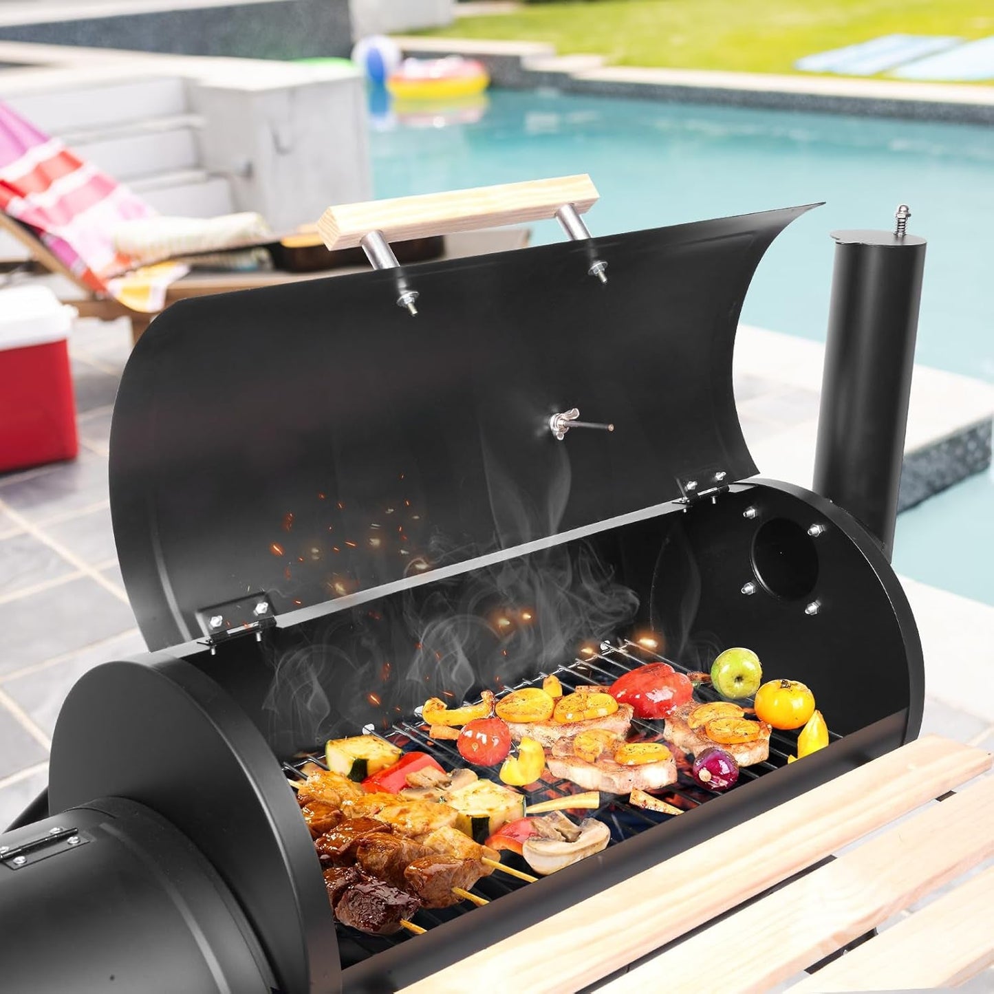 Charcoal Grill Offset Smoker 24x12 Stainless Wheels