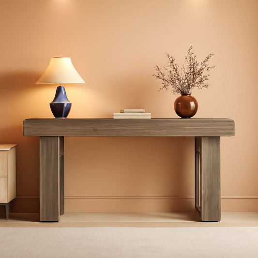63 Inch Long Console Table Grey Wood Farmhouse Sofa Table