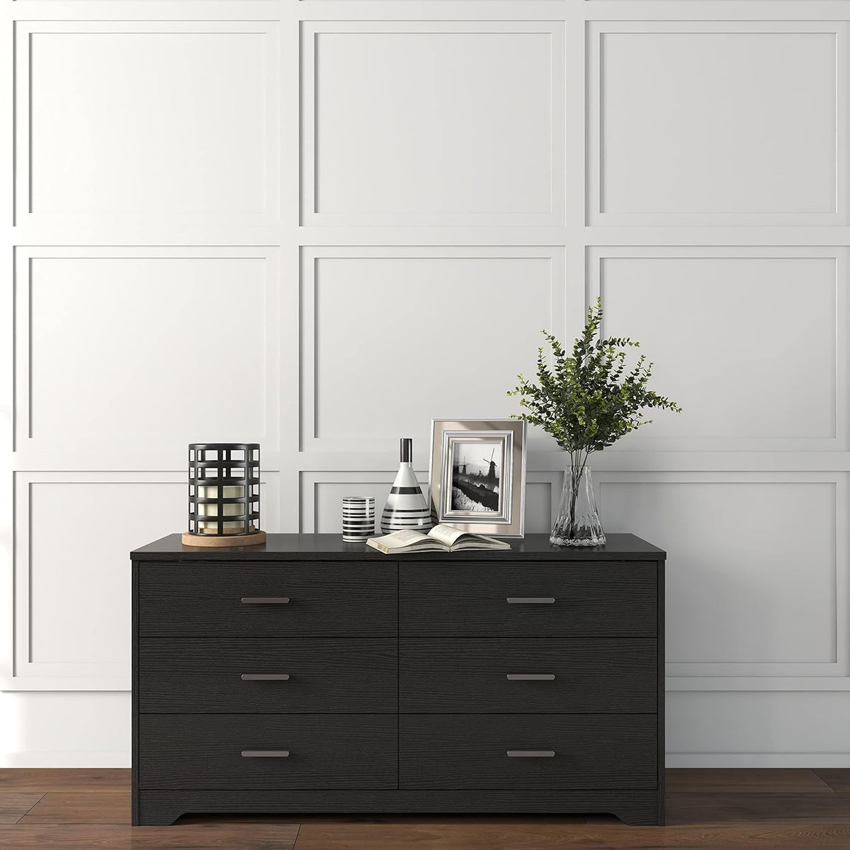 Wooden 6 Drawer Black Dresser Chest Storage Organizer