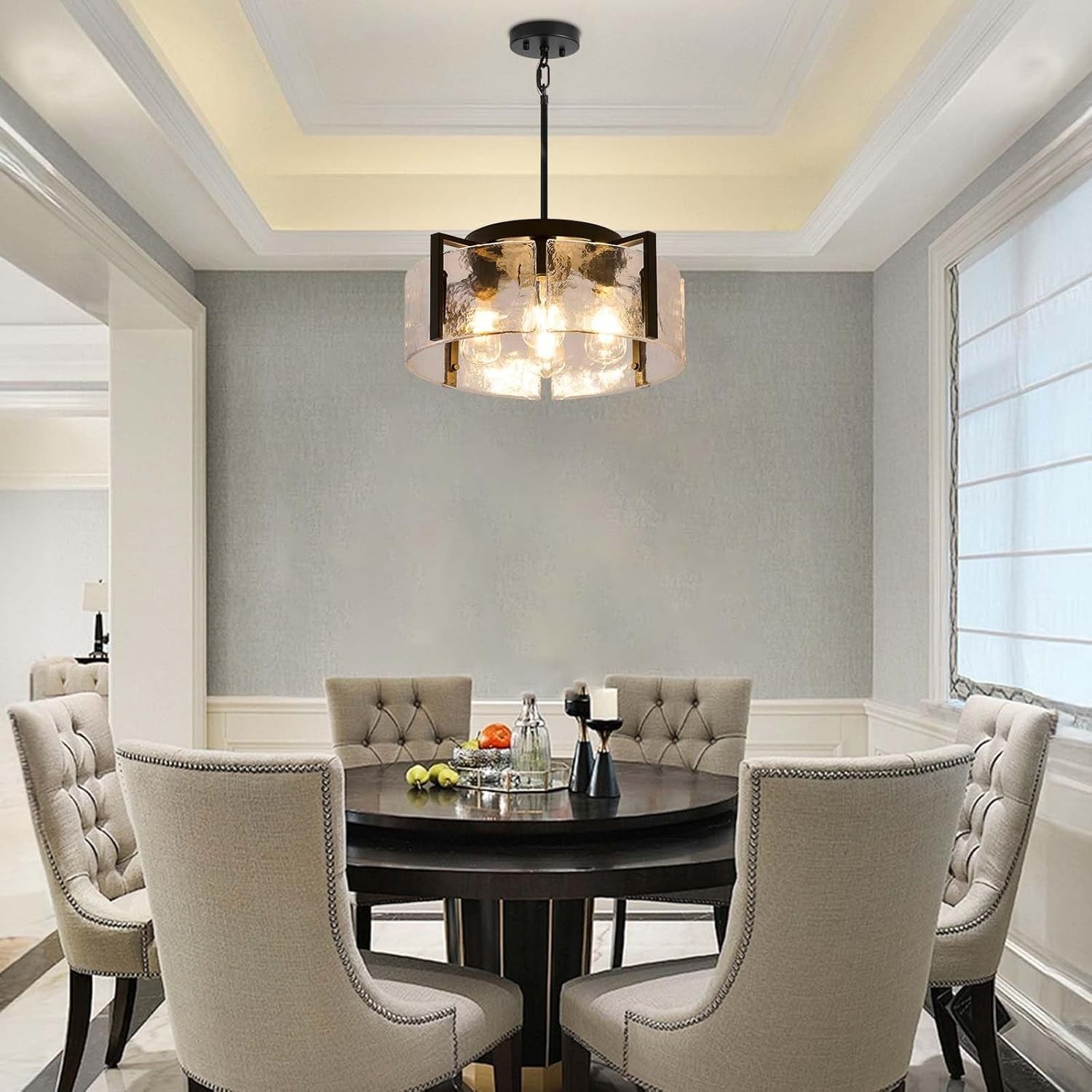 Black Four Light Adjustable Kitchen Island Chandelier-3