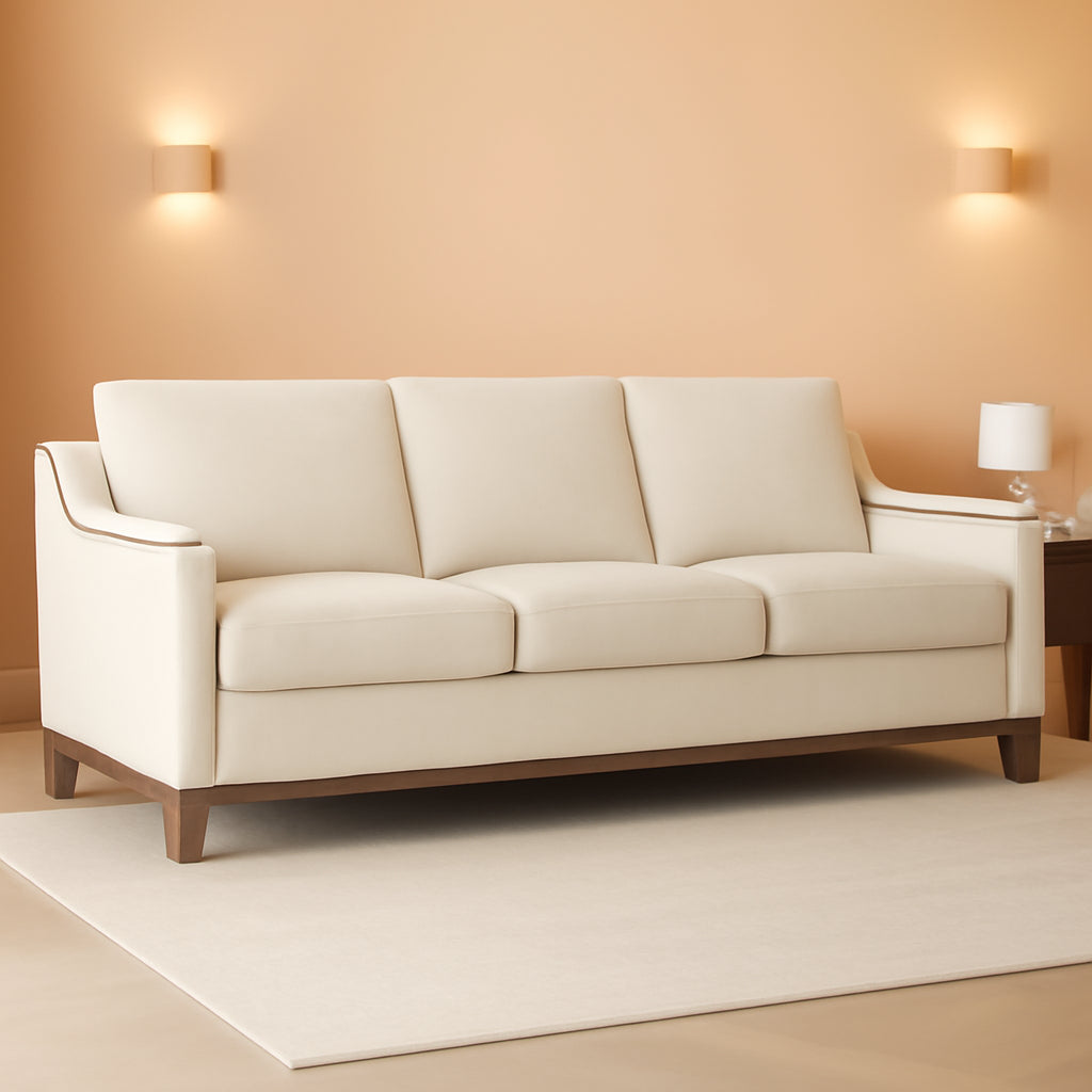 Beige ThreeSeater Upholstered Sofa With Nailhead Trim-0