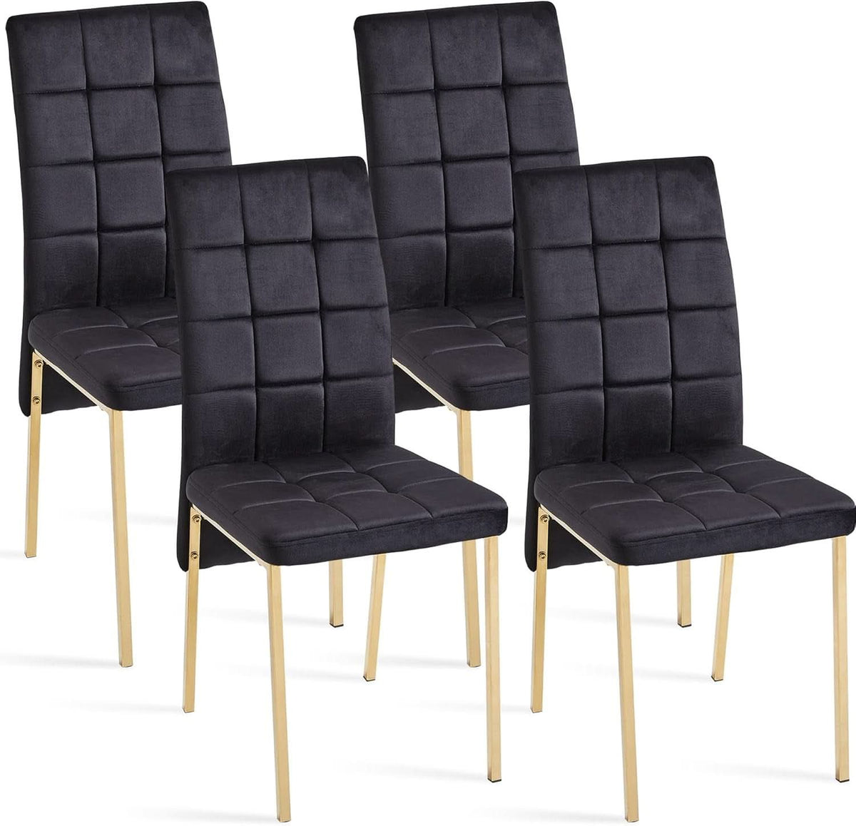 Black Velvet Dining Chairs Set of 4 with Golden Metal Legs