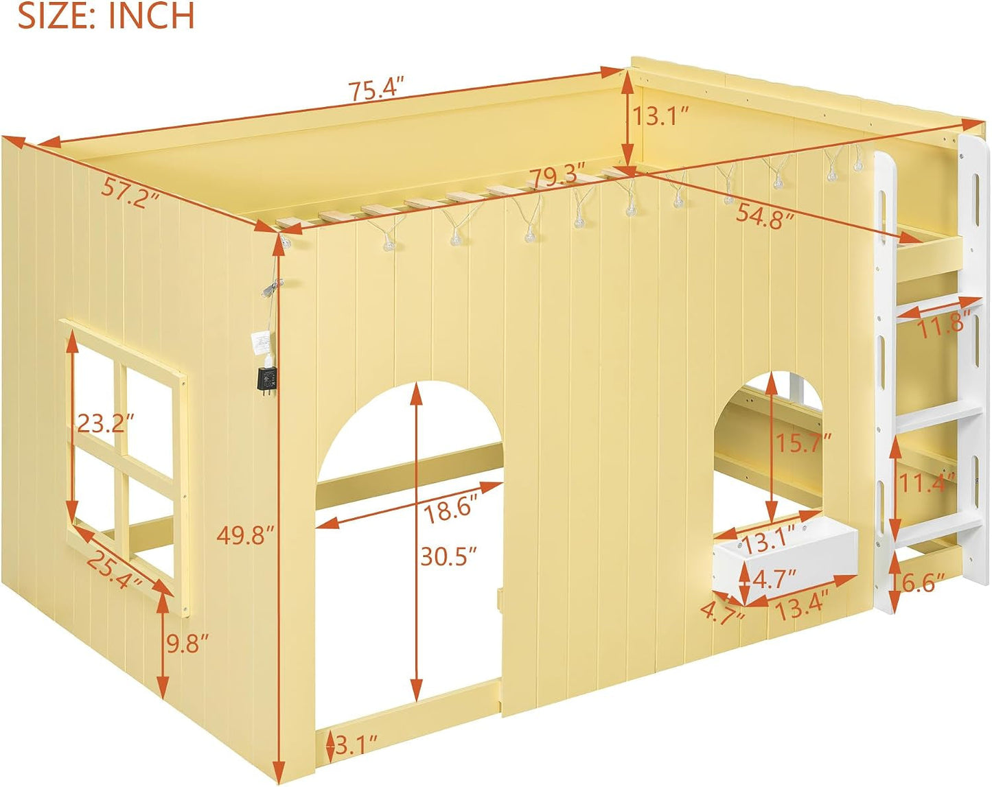 Primrose Yellow Full Size Kids Loft Bed With PlayArea