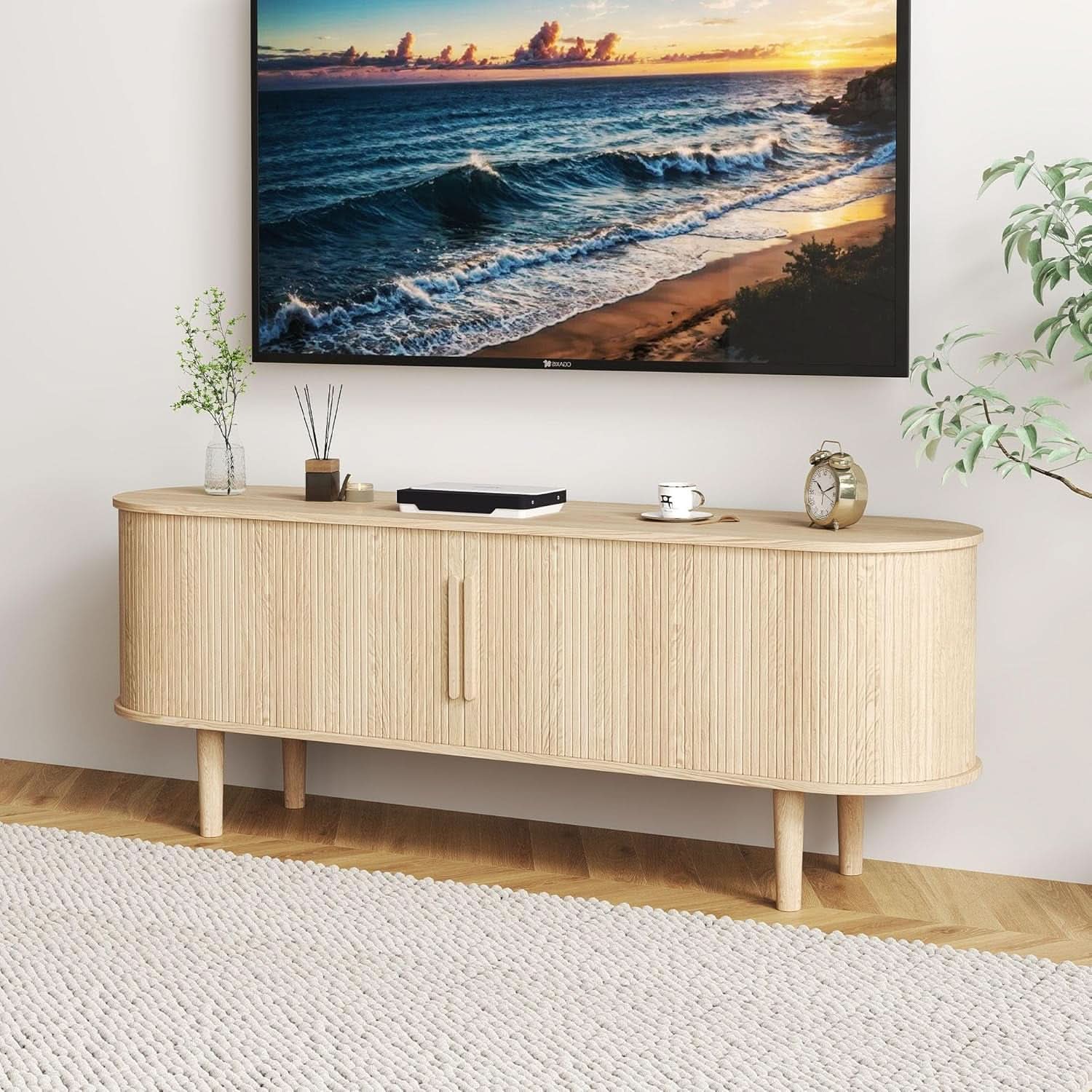 62 Inch TV Stand Entertainment Center With Sliding Door-3