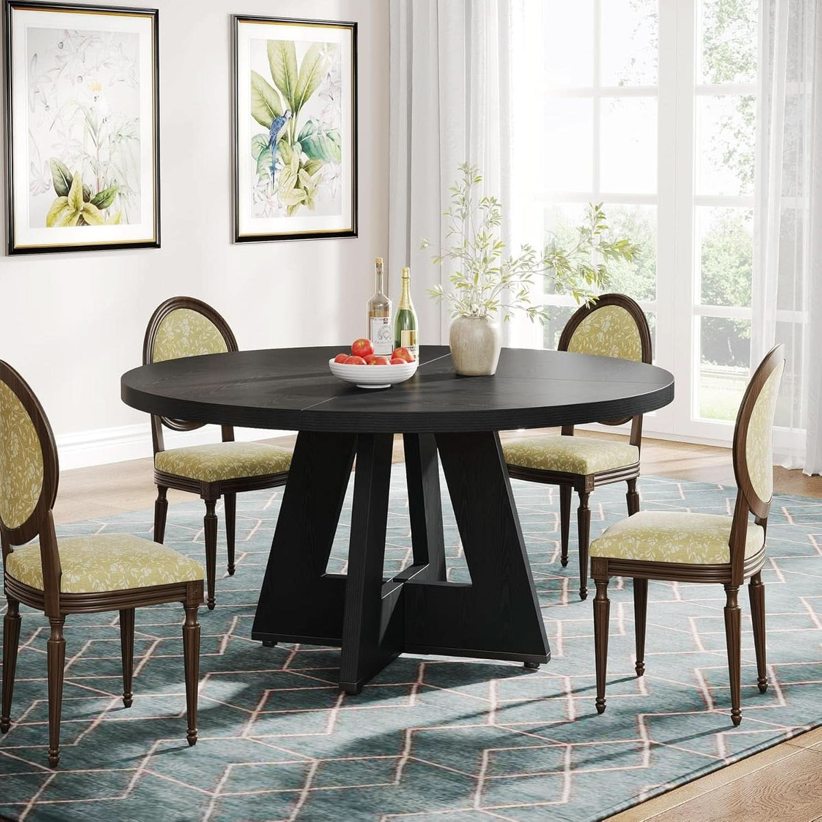 Farmhouse Round Dining Table 47 Inch Black For Four