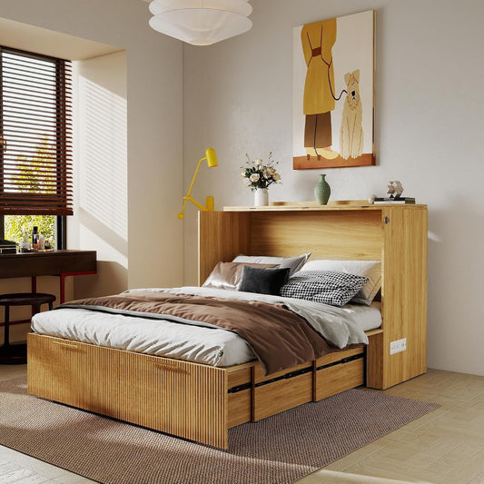 Oakwood Murphy Bed Cabinet With Integrated Charging