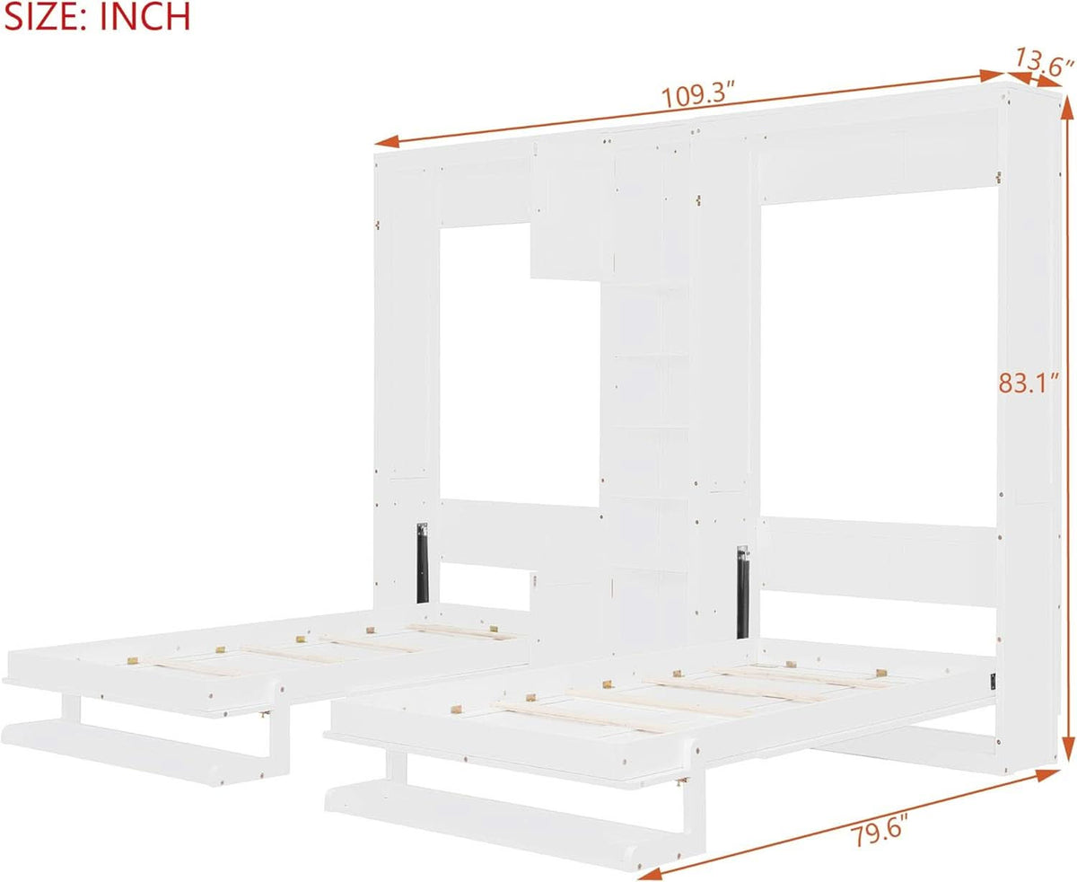 White Twin Murphy Bed With Contemporary Storage Cabinets-1