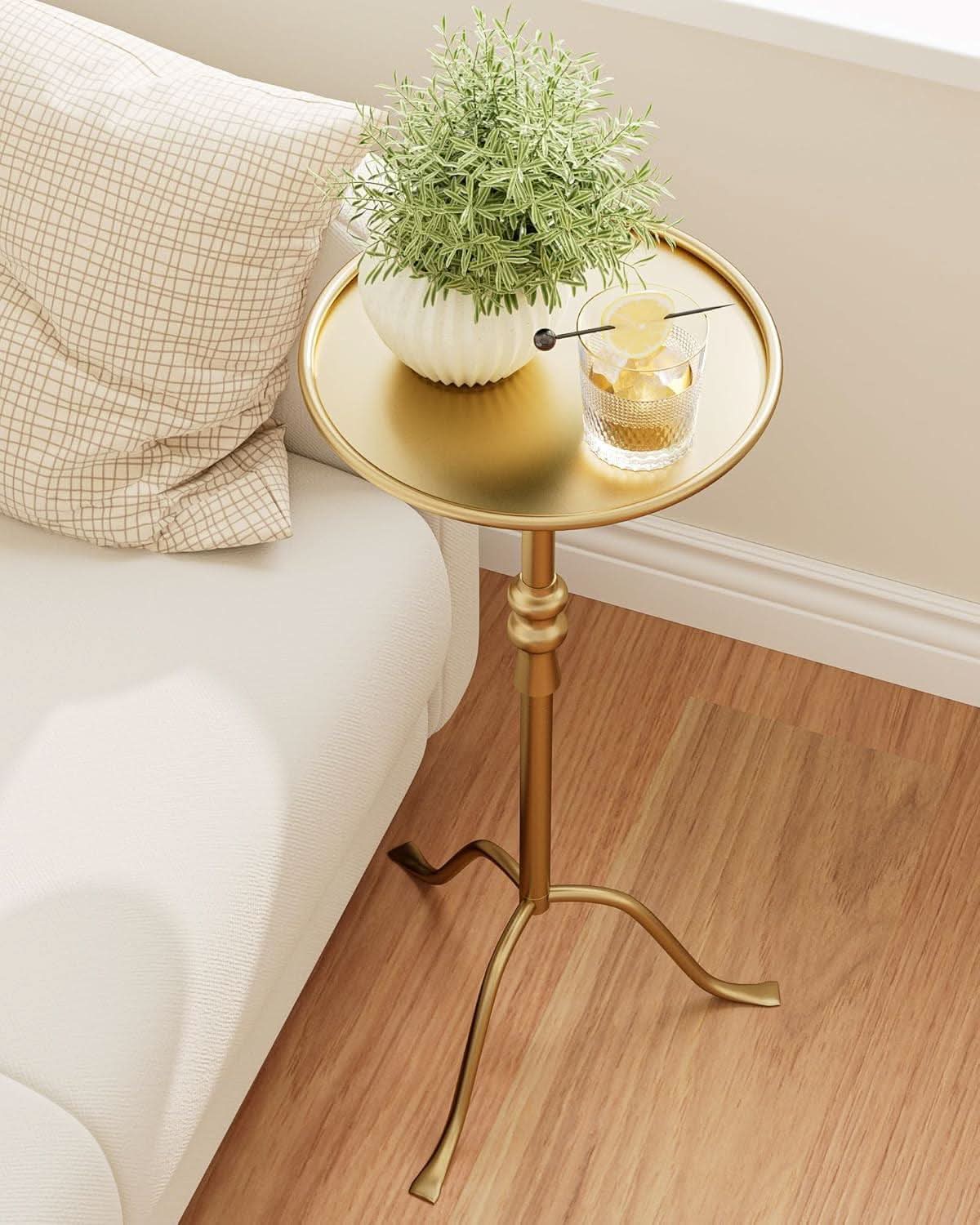 Gold Ornamental Distressed Brass Martini End Table