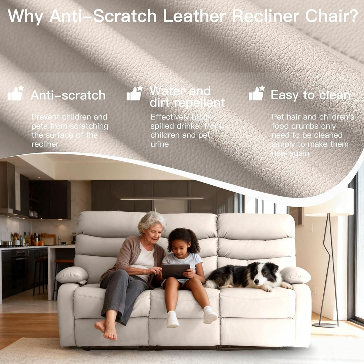 3 Seater Recliner Sofa Beige Living Room Set Collection