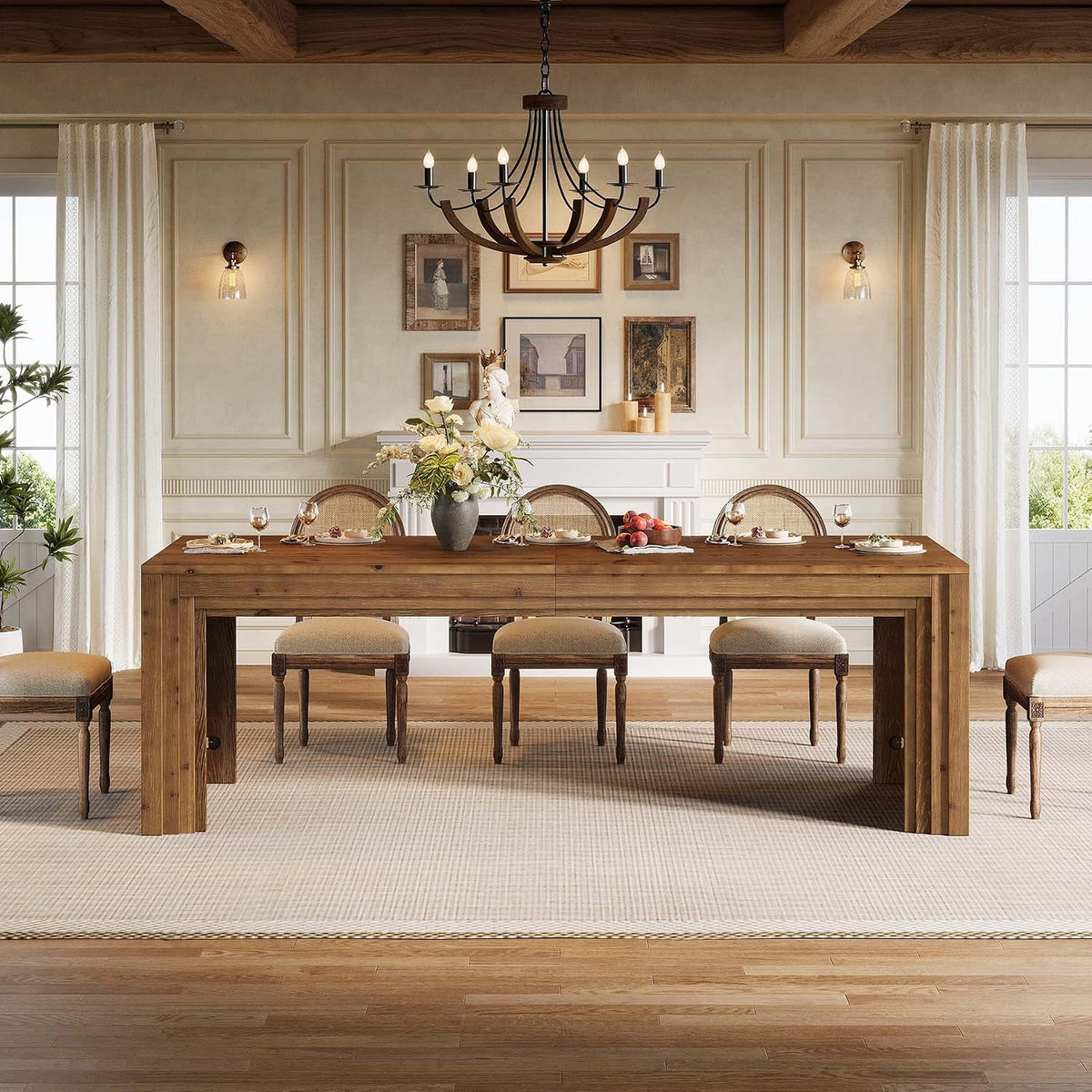 Solid Wood Farmhouse Rectangular Dining Table Walnut