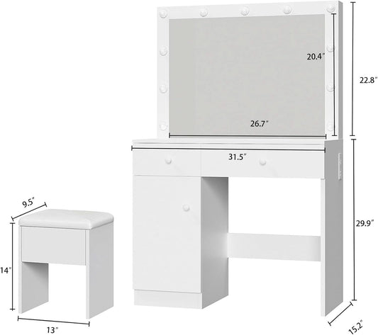 White Multifunctional Vanity Desk With LED Illumination