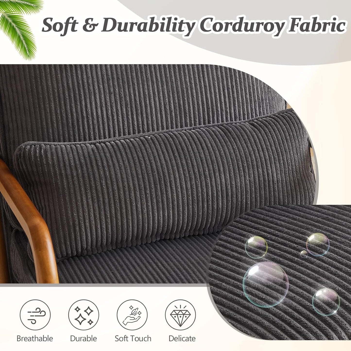 Corduroy Upholstered Accent Chair Dark Grey Lumbar
