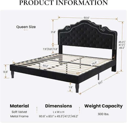 Queen Bed Frame With Adjustable Headboard BlackVelvet
