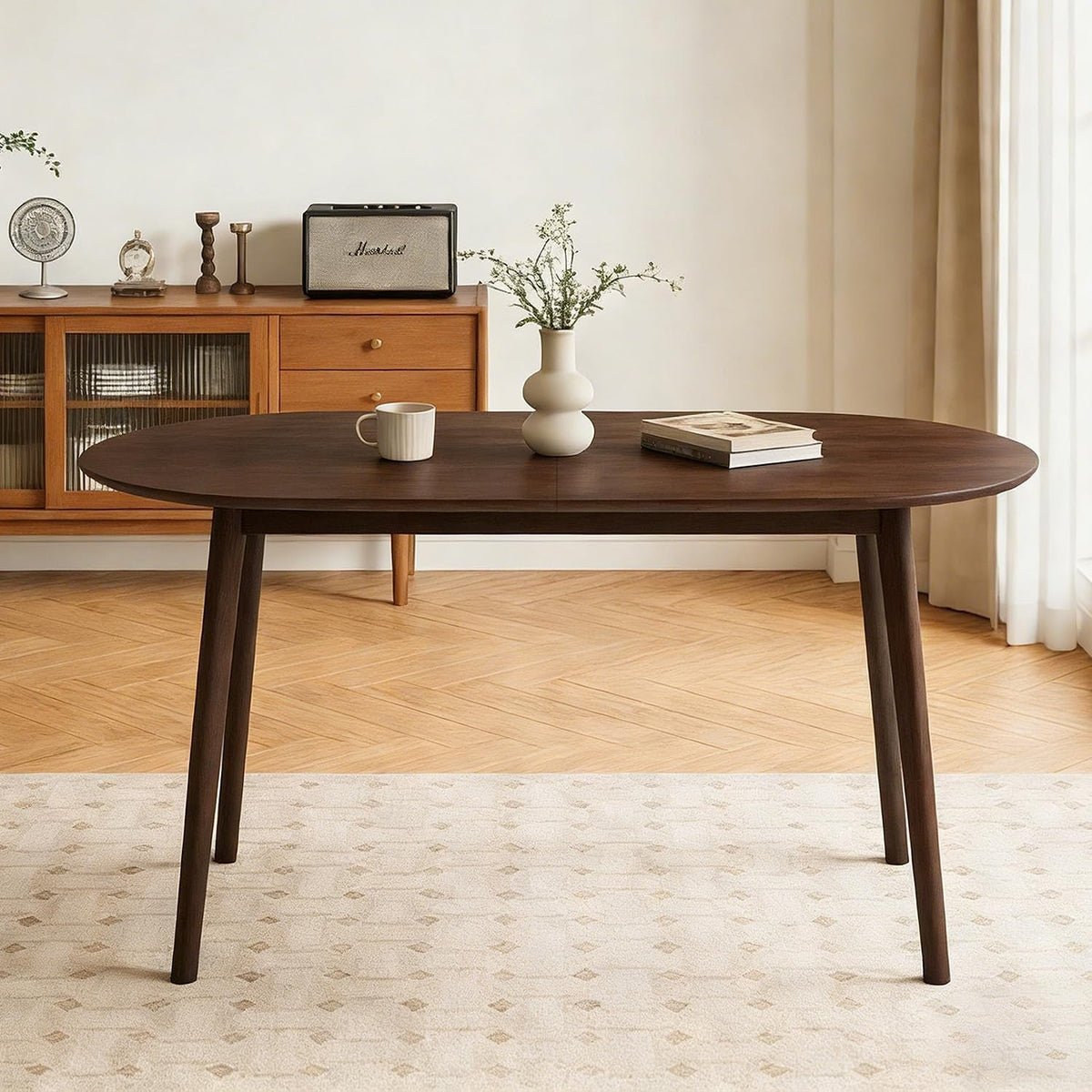 63 Inches Oval Dining Tables Contemporary Espresso
