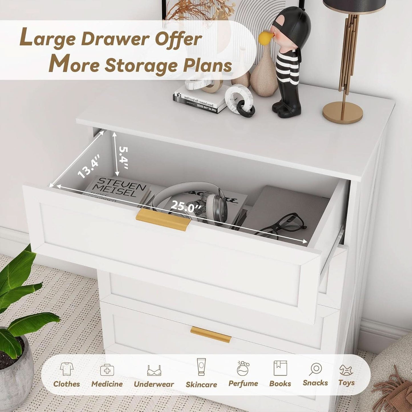 White Lofty Hardwood Dresser With Generous Drawers
