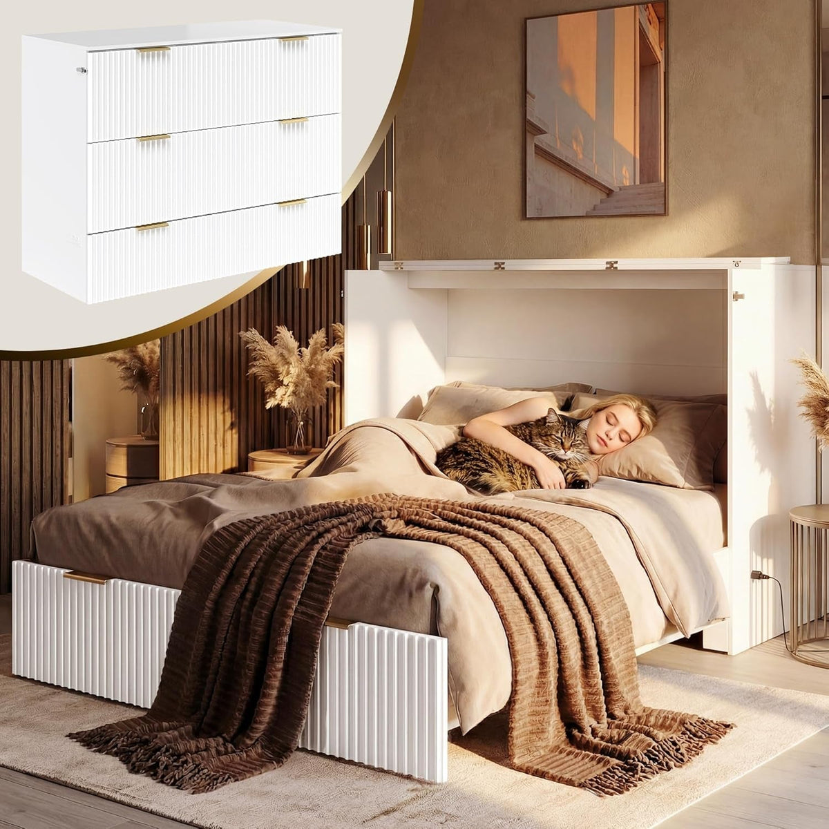White Queen Murphy Bed Featuring Integrated Charging-0