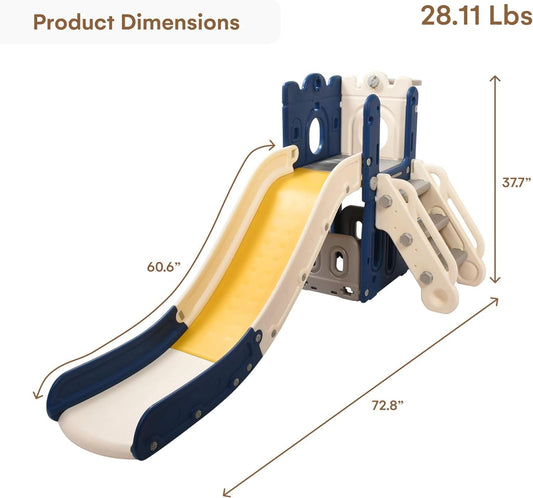 Toddler Playhouse With Slide Freestanding Blue Yellow